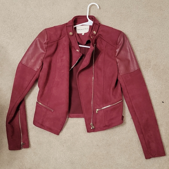 Dark Red Suede Moto Jacket 